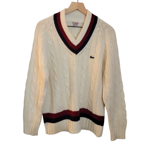 Izod Other - Vintage 1980's Izod Lacoste Mens Tennis Sweater Chunky Cable Knit Cricket M